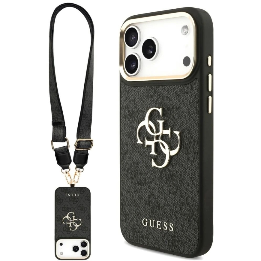 Guess 4G Big Classic Logo lielais siksnas korpuss ar metāla pogām iPhone 18 Pro Max / 17 Pro Max, melns – 2