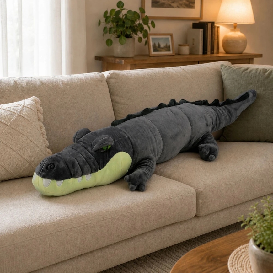 Lean Toys Pliušinis krokodilas, pilkas, 90 x 30 x 25 cm – 4