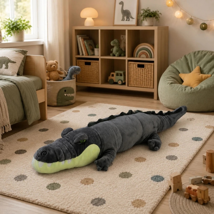 Lean Toys Plush Crocodile, Gray, 90 x 30 x 25 cm – 5