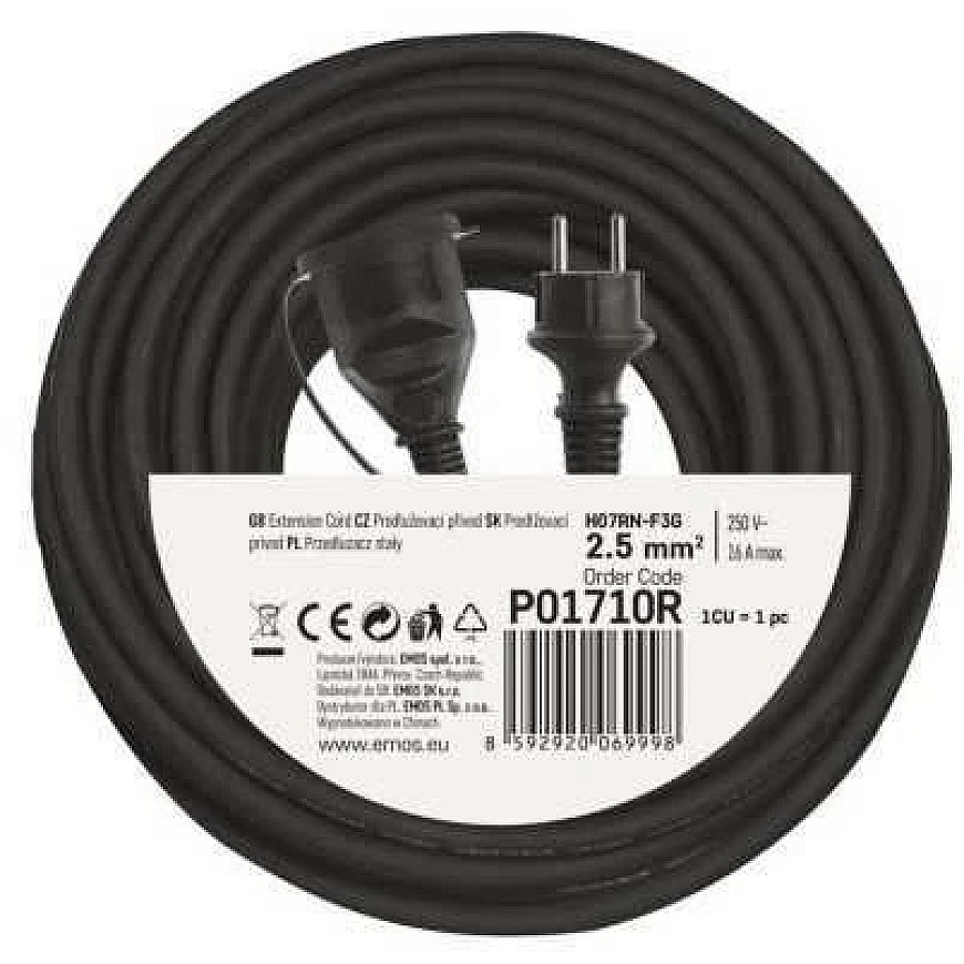 Pikenduskaabel 1 pesa 3x2.5 mm2 10 m must P01710R EMOS