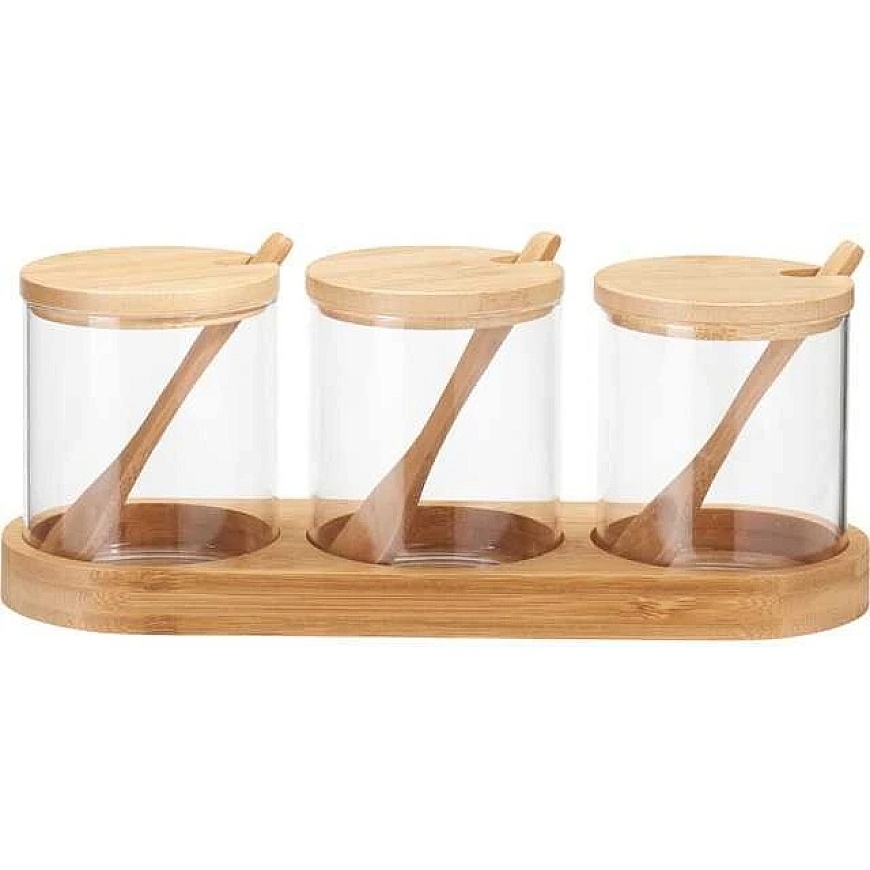 Zassenhaus Bamboo YULEA spice jars, 3 x Ø 8.5 cm, on a bamboo base