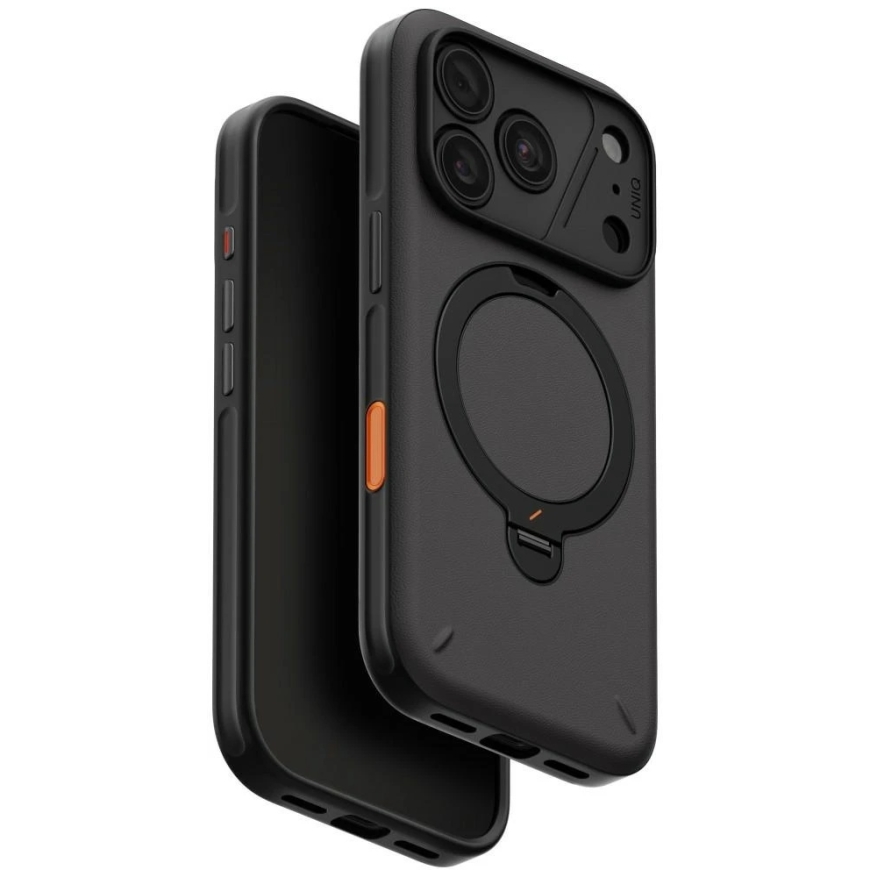 UNIQ Elix korpuss iPhone 18 Pro / 17 Pro, ar 360° rotējamu statīvu, pelēks