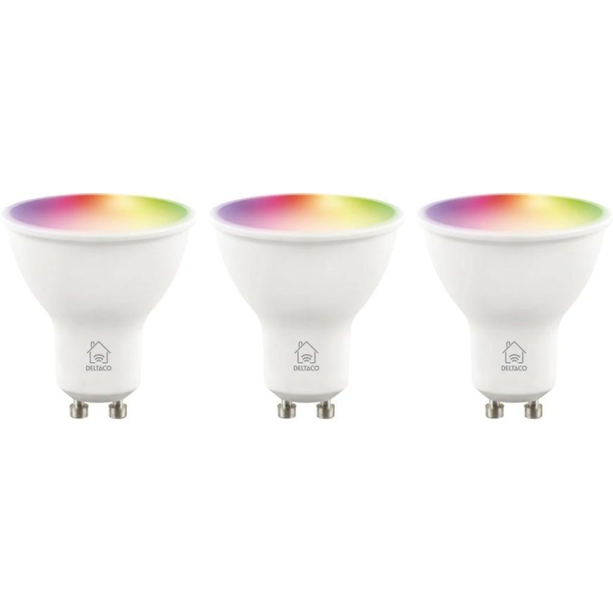 DELTACO SMART HOME LED bulbs, GU10, RGB, WiFi, 4.7W, pack of 3 / SH-LGU10RGB02-3P / 1902594 – 2