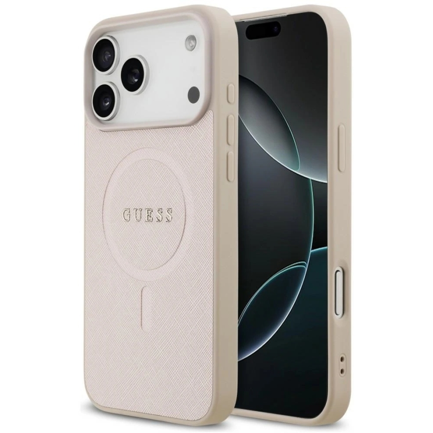 Guess Saffiano Classic Logo MagSafe maciņš iPhone 18 Pro Max / iPhone 17 Pro Max - Rozā