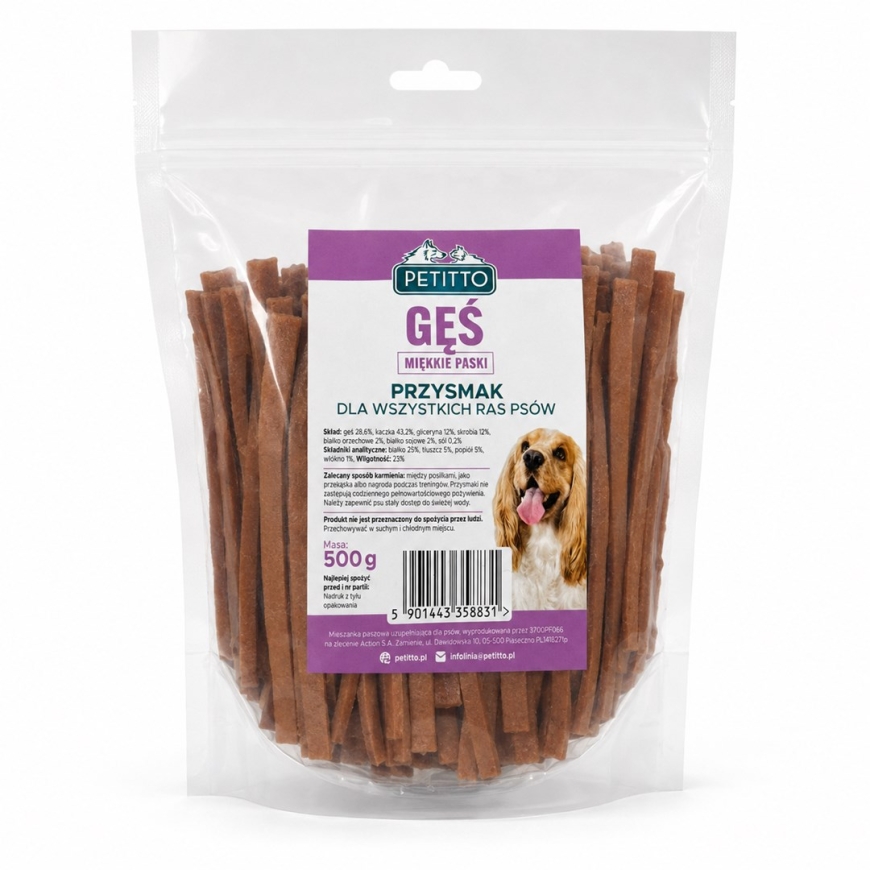 PETITTO Soft Goose Meat Strips - Dog Treat - 500g