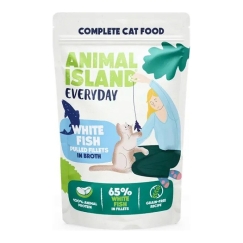 ANIMAL ISLAND Päivittäiset valkoiset kalafileet liemessä - märkä kissanruoka - 85g