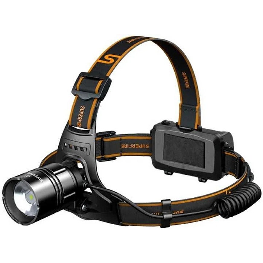 Superfire Headlamp, USB-C Rechargeable, 15W, 800lm, 2x 18650