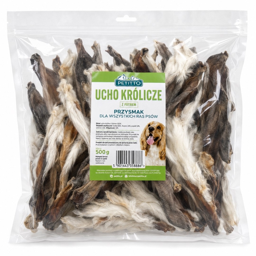 PETITTO Rabbit Ear with Fur Mono - Dog Treat - 500g