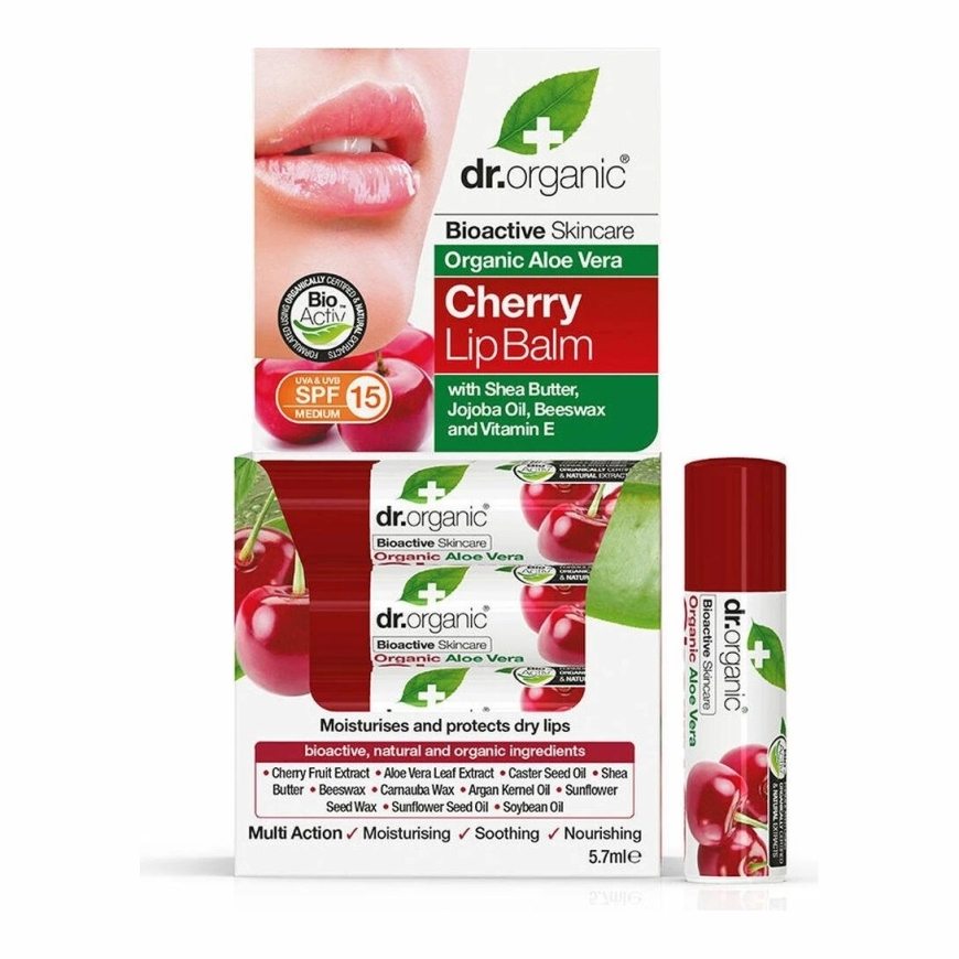 Dr. Organic Aloja Vērmeles Lūpu Balsams Čery 5,7 g