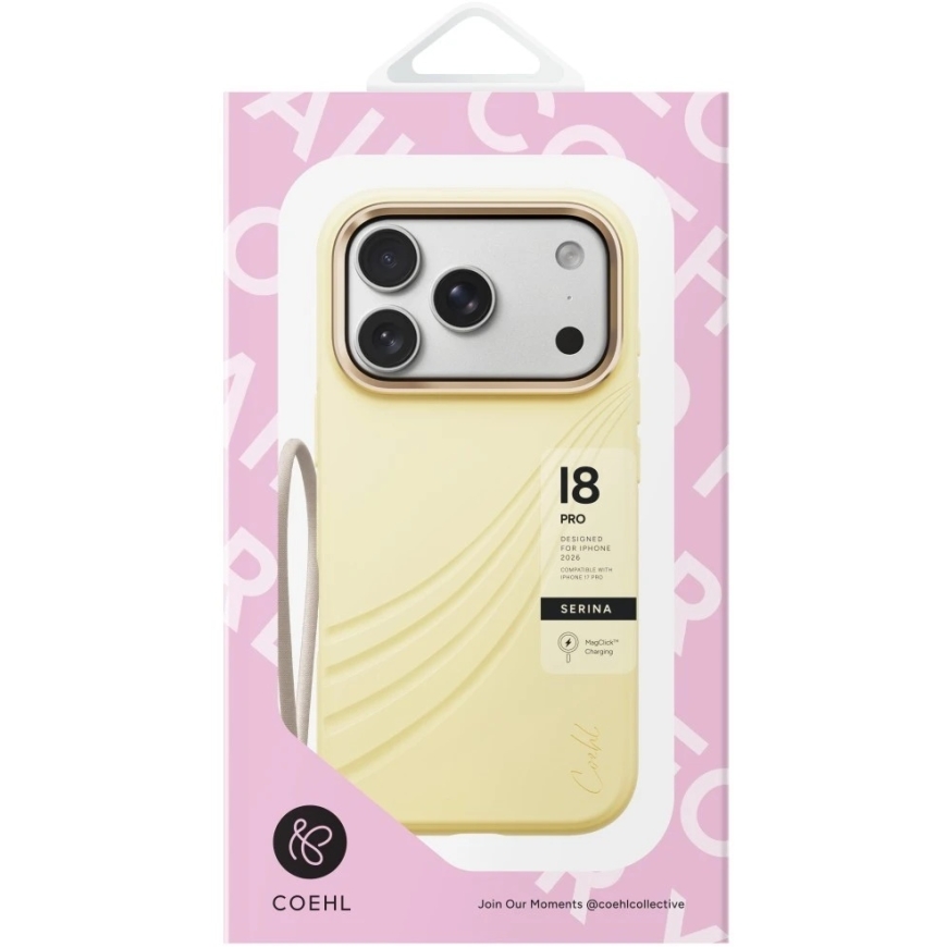 UNIQ Coehl Serina -kotelo iPhone 18 Pro / 17 Pro:lle, magneettisella latauksella, keltainen – 4