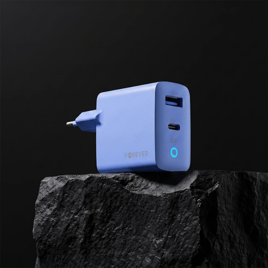 Forever Vibe-TC45AC GaN PD QC charger 1x USB-C 1x USB 45W sky blue – 5