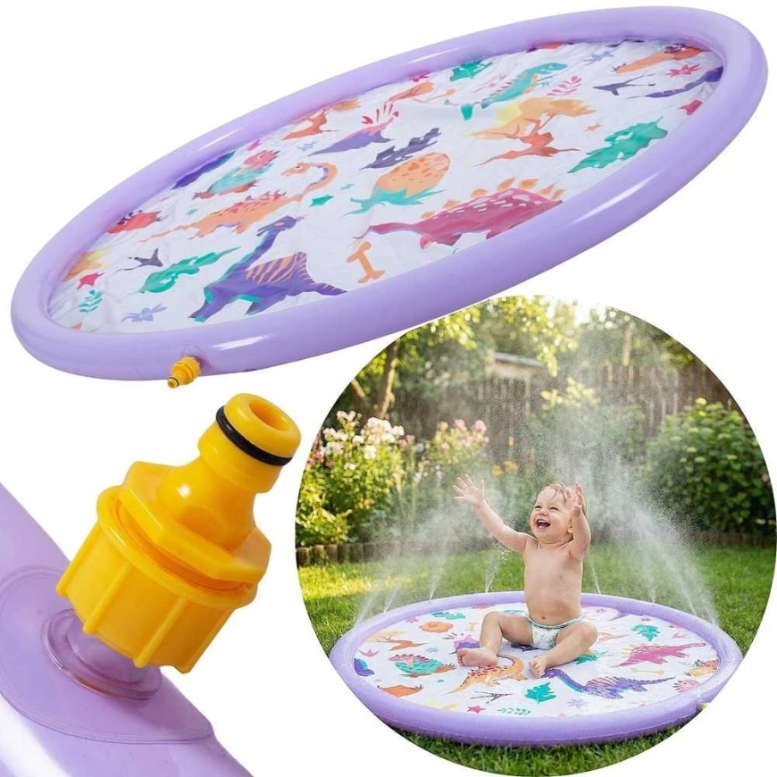 Jilong PYÖREÄ PUHALLETTAVA MATTO 154x7CM LEIKKIPAIKKA SUIHKU DINOUSAURUKSET 51627 VIOLETTI 626534
