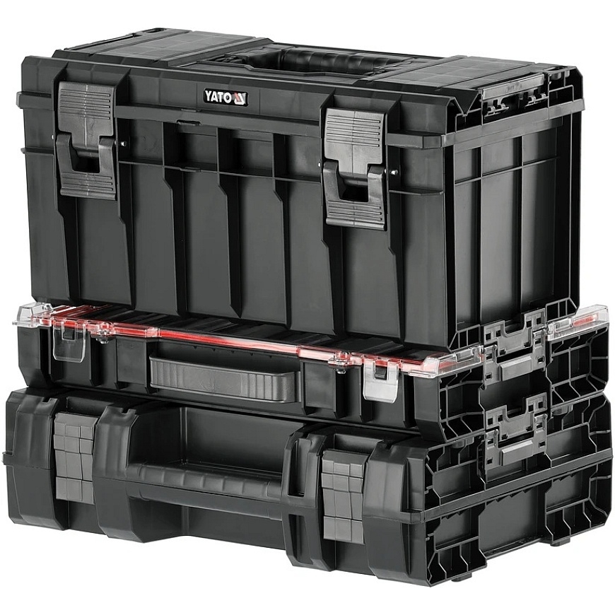 Yato 3-piece system box set, professional tool storage, workshop organizer, portable toolbox, sturdy tool storage – 3
