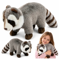 Lean Toys Pehmeä Raccoon Raidallisella Hännällä, Harmaa, 45 × 20 × 12 cm