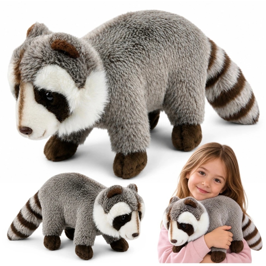 Lean Toys Mīkstā jenots ar svītraino asti, pelēks, 45 × 20 × 12 cm – 2