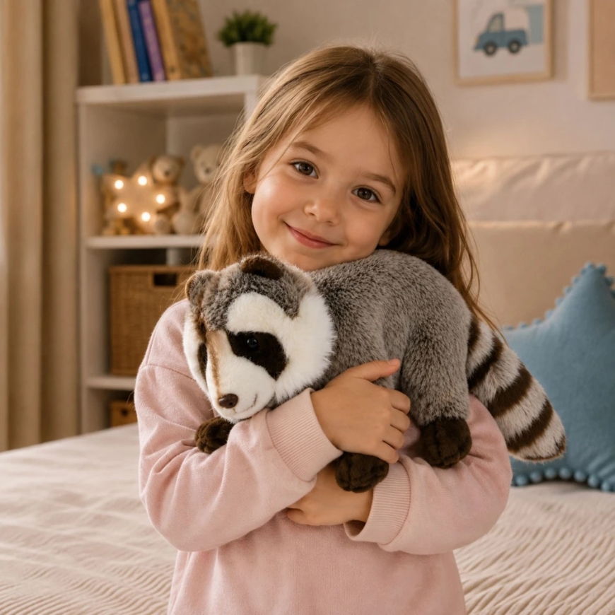Lean Toys Plush Raccoon with Striped Tail, Gray, 45 × 20 × 12 cm – 4