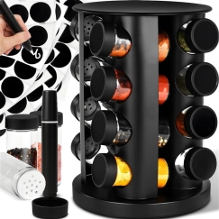 RTO Spice Set with Rotating Spice Rack 16 Glass Jars + 12 Labels