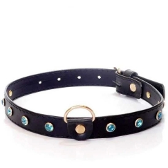 Fetish B Series BDSM sasaistīšanas dominējošā kakla siksna 2cm ādas tirkīza krāsā