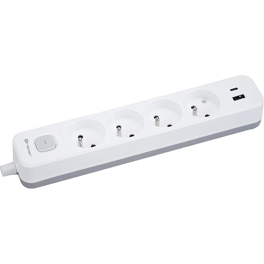 TRACER Grid 4S Mobile Ready pagarinātājs 1,5 m (4 kontaktligzdas, slēdzis, 1x USB A + 1x Type C, max. 20 W, balts un pelēks) – 2