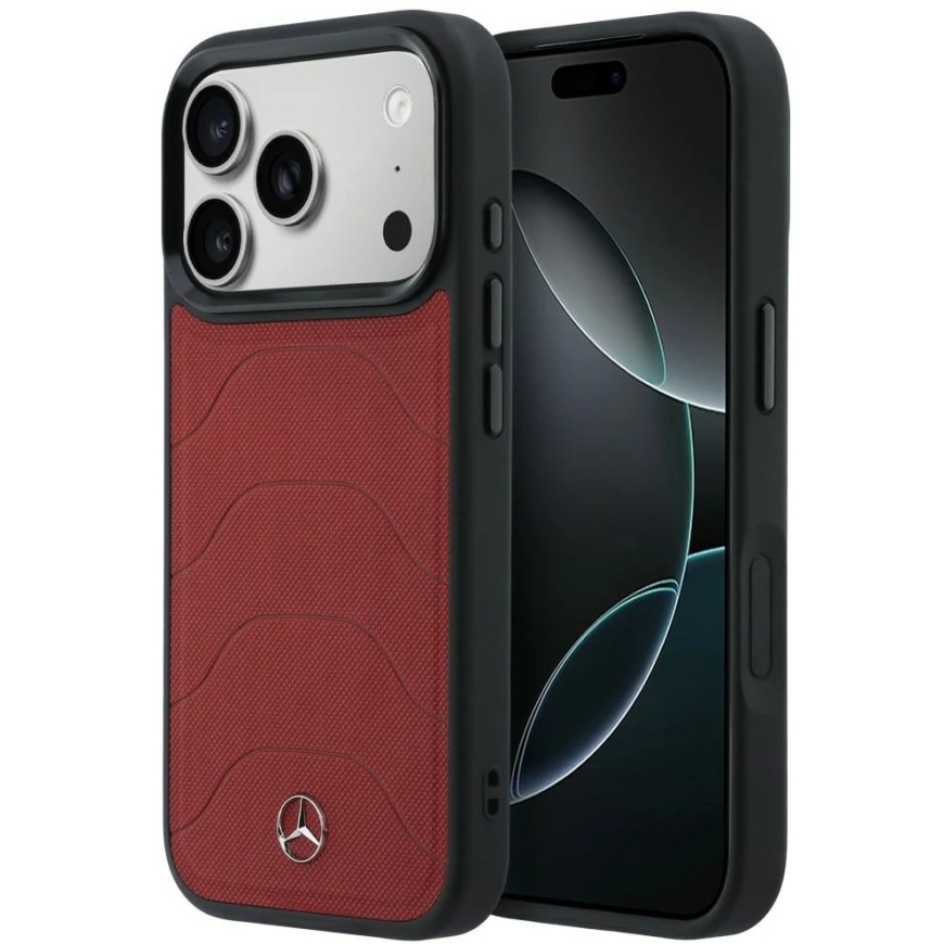 Mercedes Leather Mesh maciņš ar Bow Line MagSafe iPhone 17 Pro Max sarkans