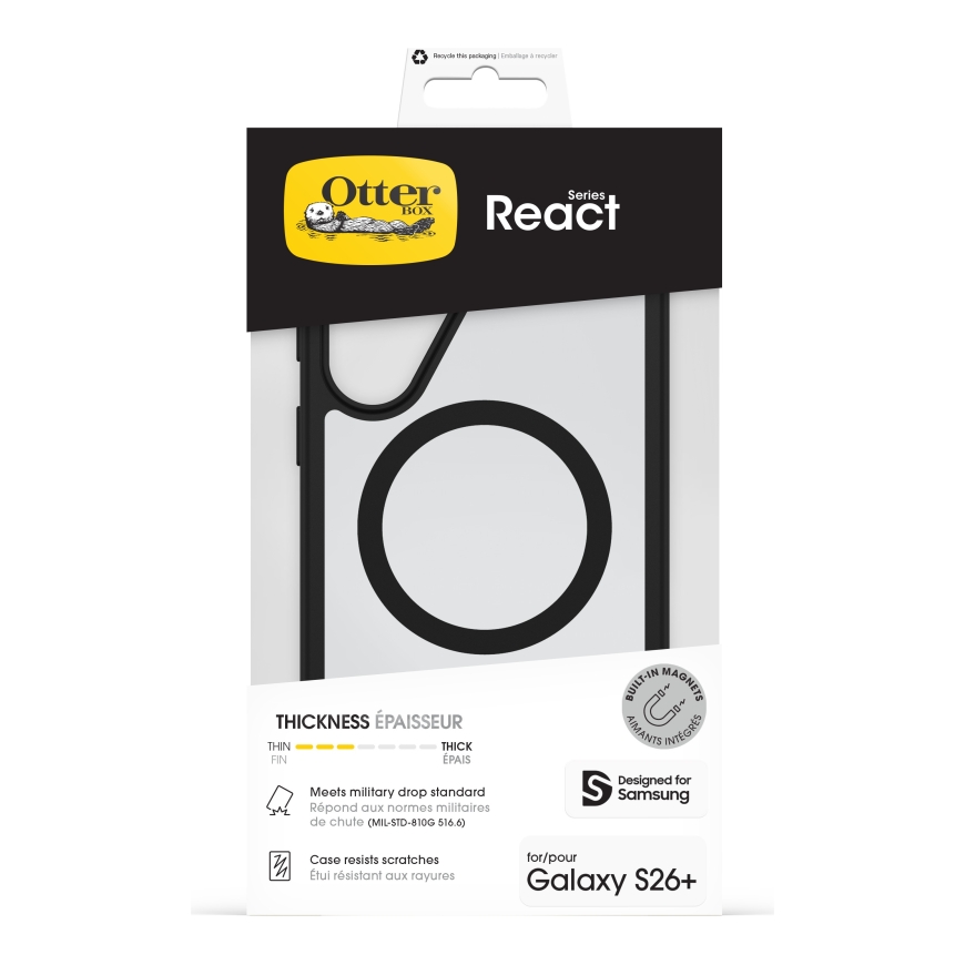 OtterBox React Magnets aizsargapvalks, Samsung Galaxy S26 Plus, caurspīdīgs/melns – 5