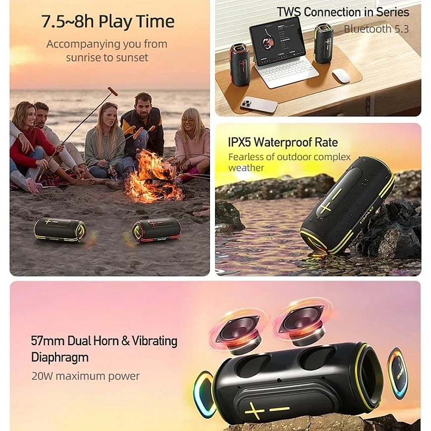 Bluetooth portable speaker Awei KA5 20W black-yellow – 3