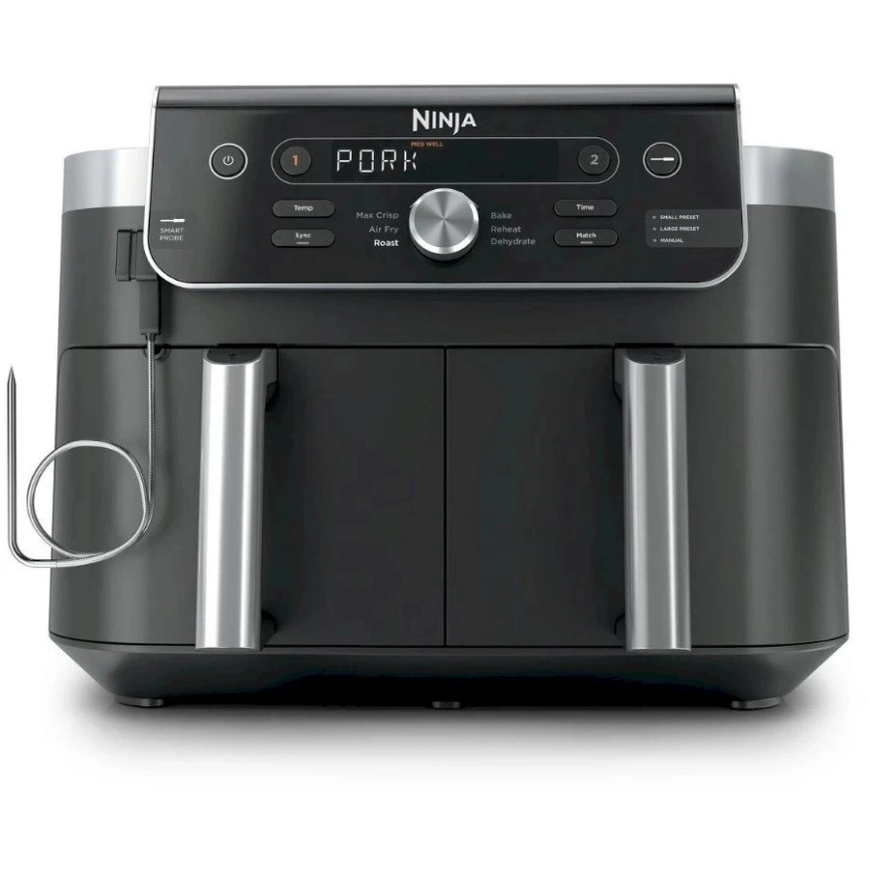 Karšto oro gruzdintuvė Ninja Dual Zone XL DZ950EU, pilka sp., 2470 W, 9.5 l + išmanus termometras – 2