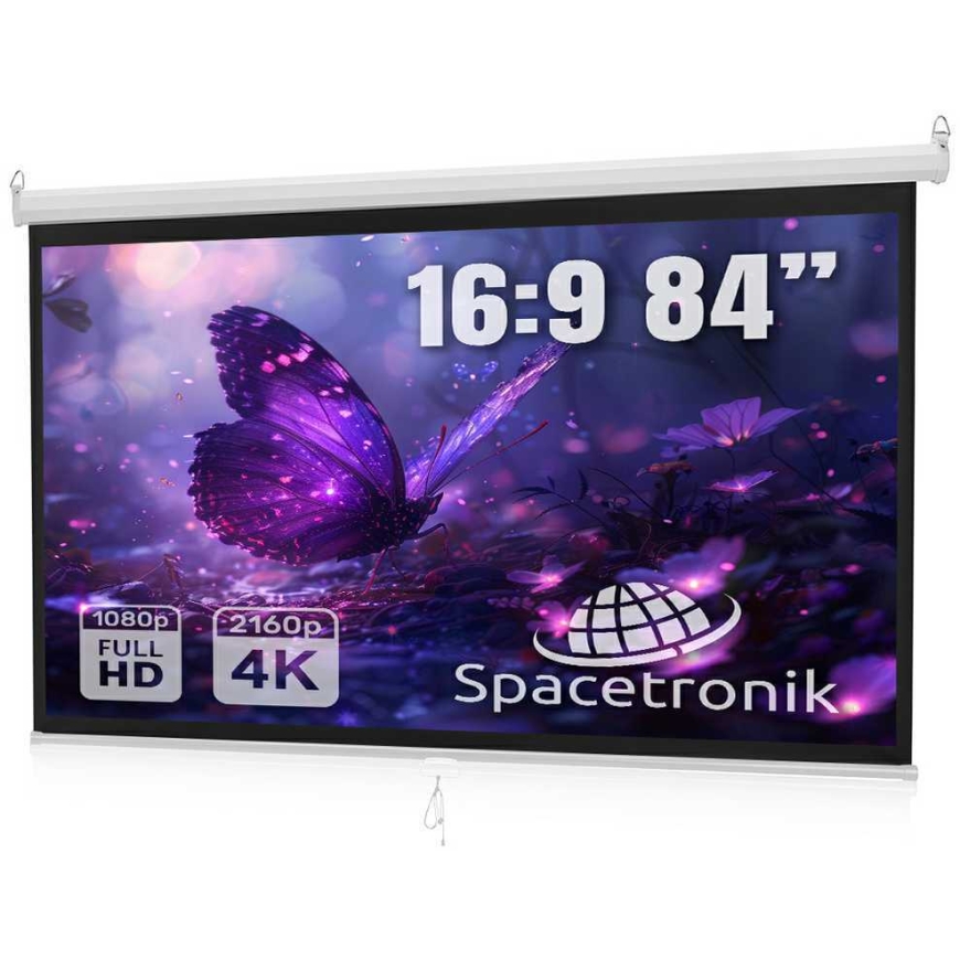 Spacetronik Manual Pull-Down Projection Screen 84" 16:9 White