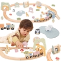 Viga Toys Puiset junatelineet lapsille radalla 62-osainen setti