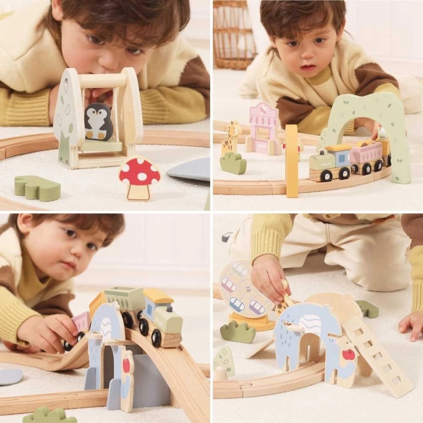 Viga Toys Puiset junatelineet lapsille radalla 62-osainen setti – 2