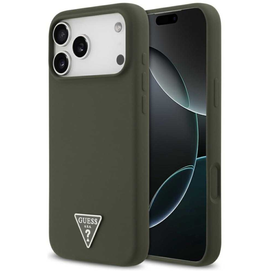 Guess Silicone Triangle Logo MagSafe - somiņa Apple iPhone 17 Pro Max khaki