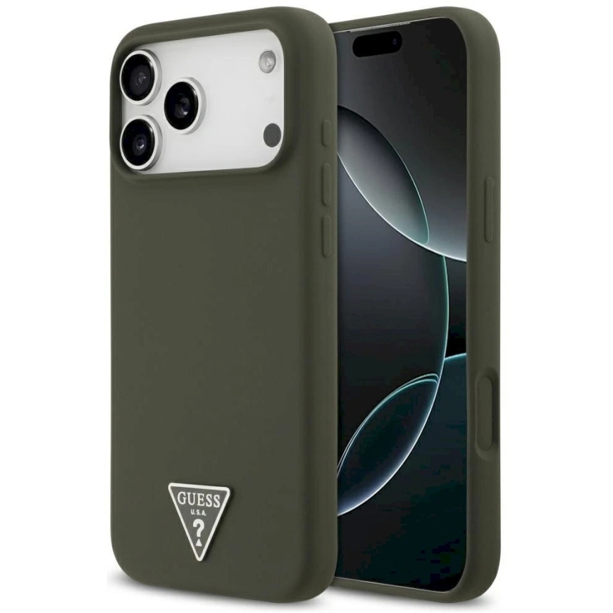 Guess Silicone Triangle Logo MagSafe - kate Apple iPhone 17 Pro Max khaki jaoks – 3