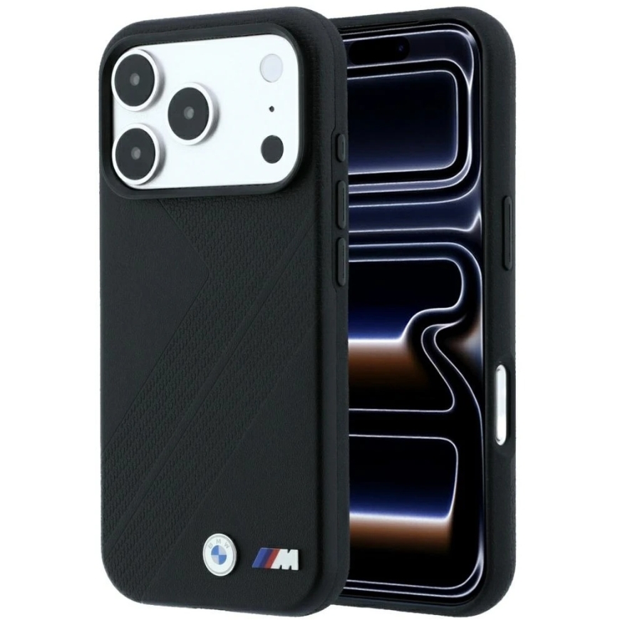 Dėklas BMW M Tire Track Metal Logo MagSafe Case for iPhone 17 Pro Max / 18 Pro Max - Juoda