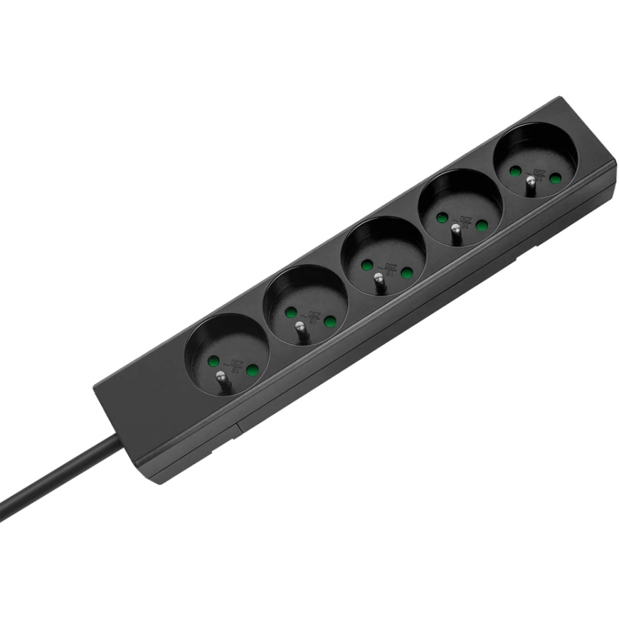 Przedłużacz Prailgintuvas 5 lizdų 2m prancūziško tipo be jungiklio (3x1,5 mm) Rebel juodas – 3