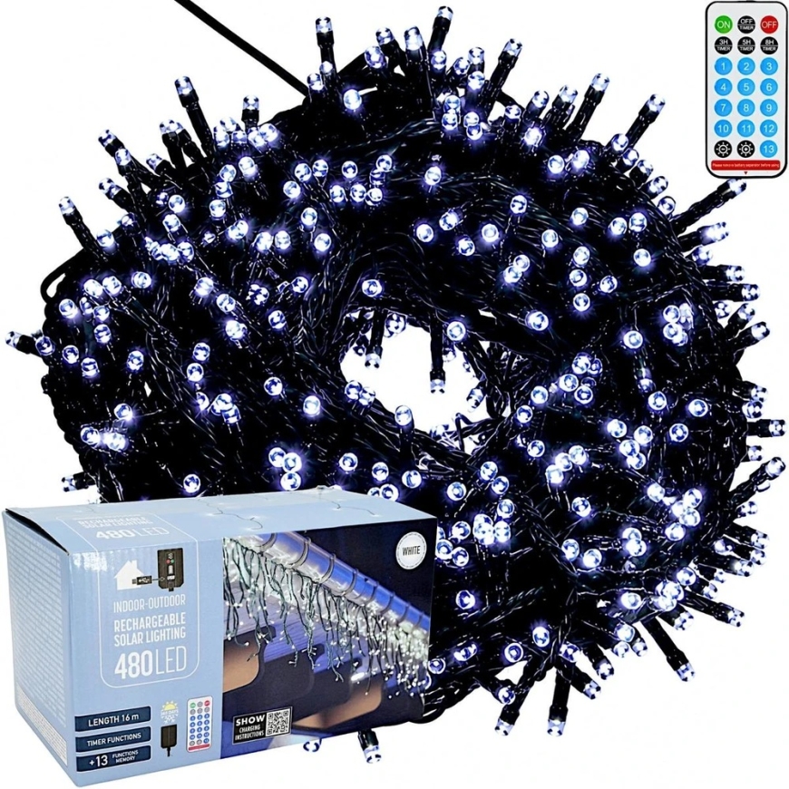 Koopman Christmas Tree Icicle Lights 480 LED Solar Powered with Remote USB Light Cool White 18.6 m