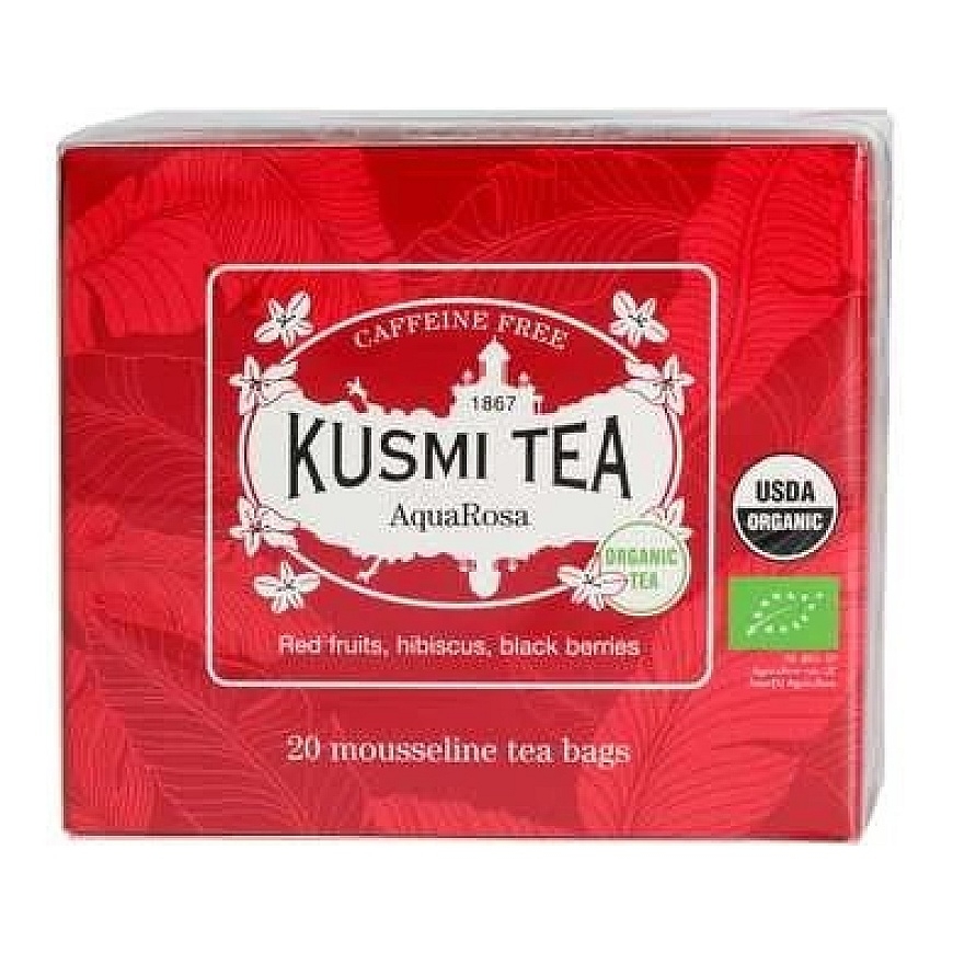 Ekologiška vaisių ir žolelių arbata „Kusmi Tea AquaRosa“ – 20 muslininių arbatos pakelių