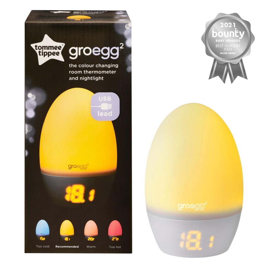 TOMMEE TIPPEE spalvą keičiantis kambario termometras ir naktinė lemputė GROEGG2, USB-Powered, 0 m+, multicolour, 491353