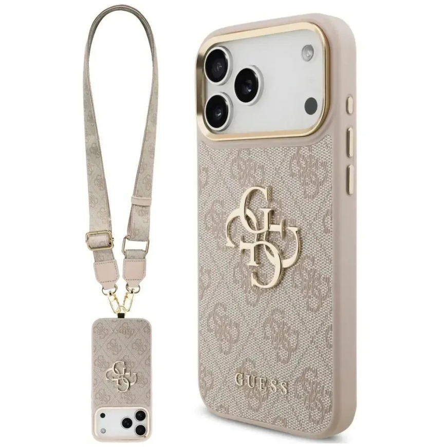 Guess 4G Big 4G Classic Logo Big Case with strap and metallic buttons for iPhone 18 Pro / 17 Pro, pink