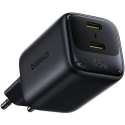 Baseus EnerFill FE22 45W 2xUSB-C QC PD Seinalaadija 1m USB-C kaabli küljest, must Baseus EnerFill FE22 45W 2xUSB-C QC PD Seinalaadija 1m USB-C kaabli küljest, must