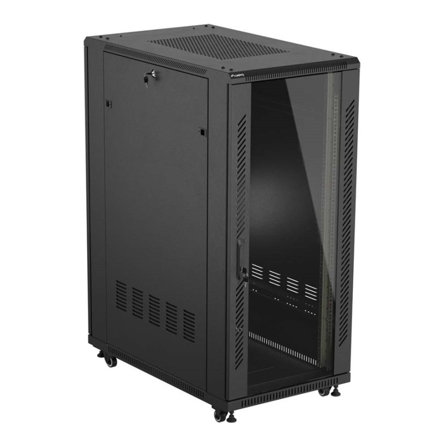 19" 27U 600 × 1000 BLACK FLOOR-STANDING RACK CABINET WITH GLASS DOOR, LANBERG (FLAT PACK) – 3