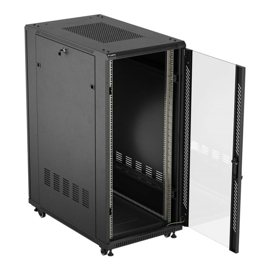 19" 27U 600 × 1000 BLACK FLOOR-STANDING RACK CABINET WITH GLASS DOOR, LANBERG (FLAT PACK) – 4