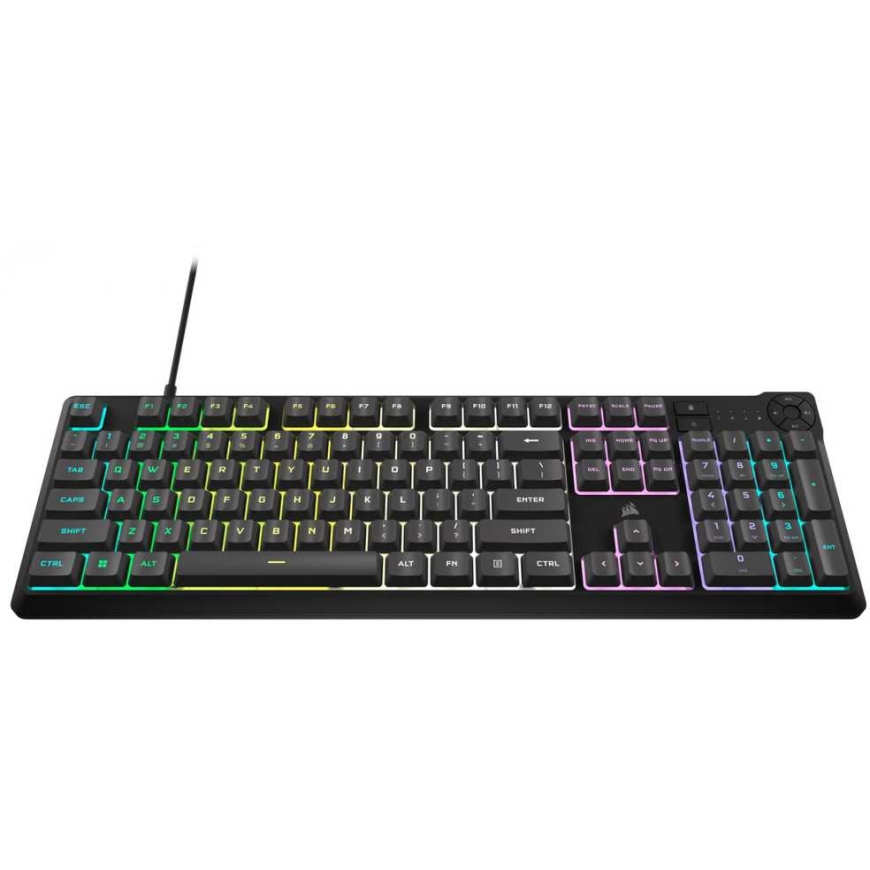 Spēļu tastatūra CORSAIR K55 CORE RGB USB 2.0 vai A tips, vadu, ar gumijas kupola taustiņu slēdžiem, 1000 Hz ziņošanas biežums, p