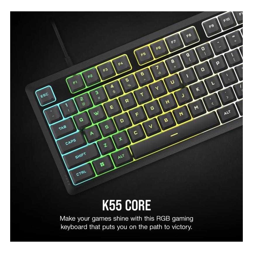 Pelinäppäimistö CORSAIR K55 CORE RGB USB 2.0 tai A-tyypin, langaton, kumikupoli näppäinvaihtimilla, 1000 Hz kyselytaajuus, harma – 3