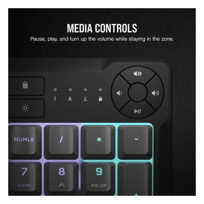 Spēļu tastatūra CORSAIR K55 CORE RGB USB 2.0 vai A tips, vadu, ar gumijas kupola taustiņu slēdžiem, 1000 Hz ziņošanas biežums, p – 4