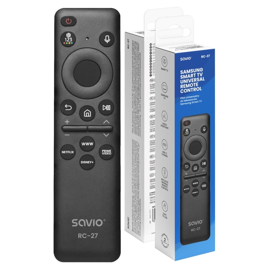 SAVIO RC-27 Yleiskäyttöinen/vaihtos kaukosäädin SAMSUNG TV:lle – SMART TV