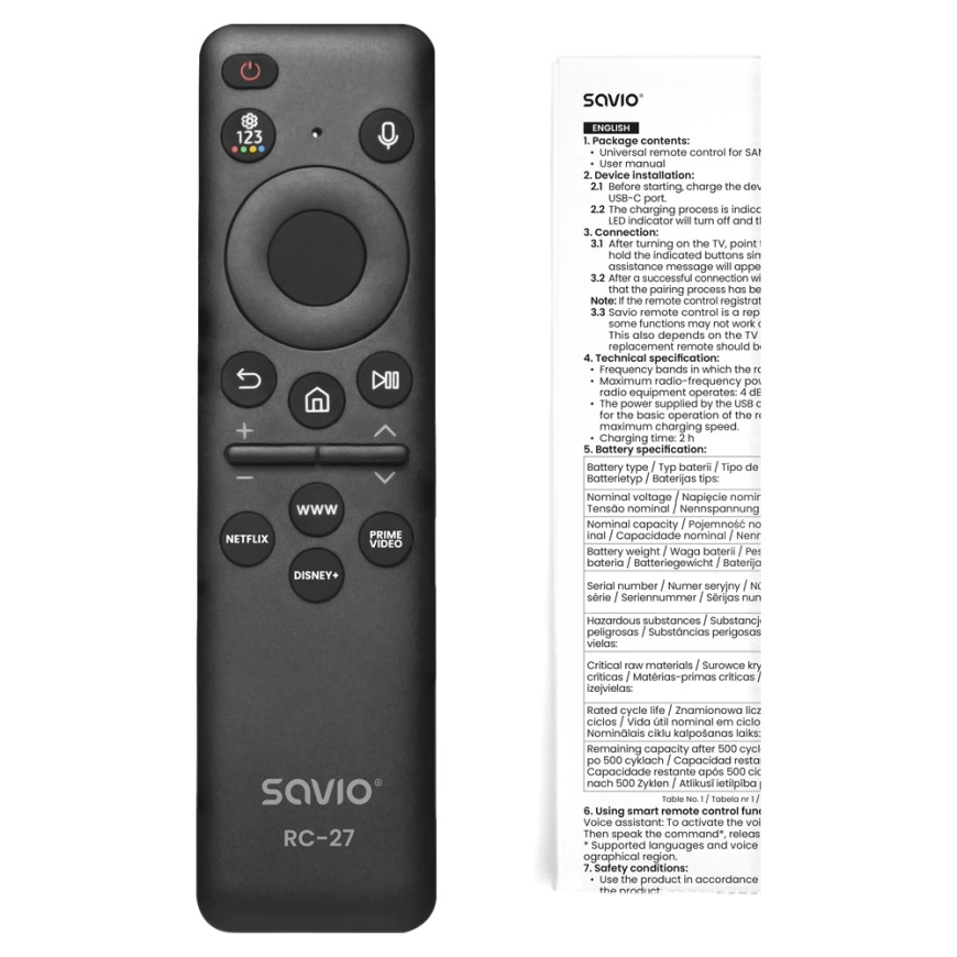 SAVIO RC-27 Universālais/rezerves tālvadības pults SAMSUNG TV – SMART TV – 3