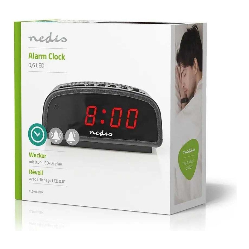 Nedis CLDK008BK LED Pöytäkello torkkutoiminnolla ilman radiota, musta – 3