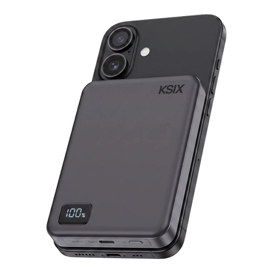 Išorinė Baterija - KSIX MagSlim 10 000 mAh 15 W USB-C PD 20 W Juoda