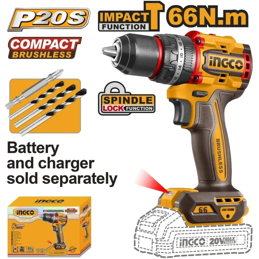 Ingco CIDLI206681 cordless impact screwdriver, 66 Nm, without battery and charger – 3