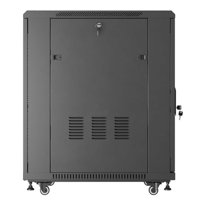 19" 18U 600 × 800 MELNA GRĪDĀ STĀVOŠĀ RACK KABINETS AR PERFORĒTĀM DURVJUM, LANBERG (SALIETĀS PAKAS) – 2